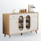 Meuble moderne à finition naturelle avec étagère extérieure et tiroirs