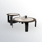 Ensemble de 2 tables basses gigognes rondes en marbre avec base en bois