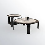 Ensemble de 2 tables basses gigognes rondes en marbre avec base en bois