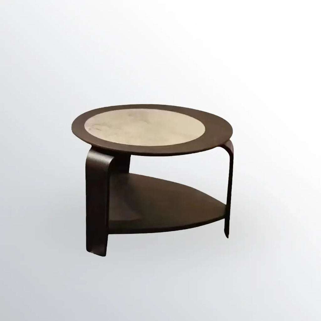 Ensemble de 2 tables basses gigognes rondes en marbre avec base en bois