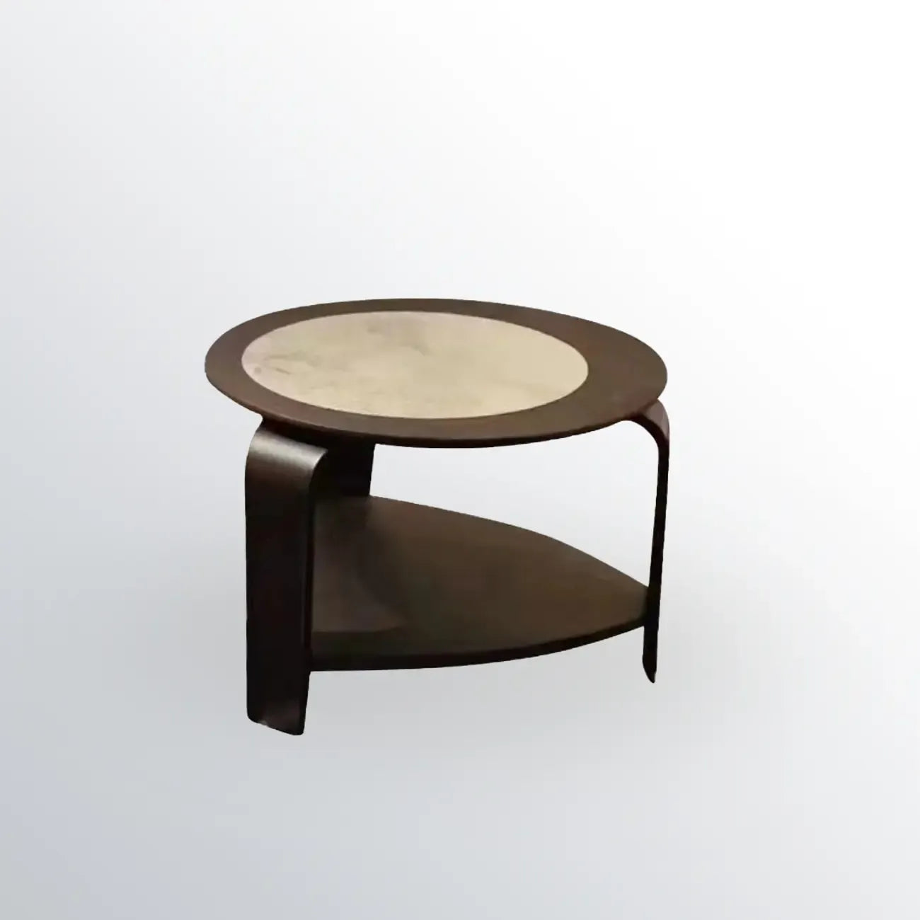 Ensemble de 2 tables basses gigognes rondes en marbre avec base en bois