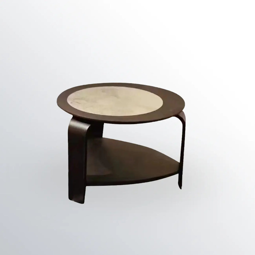 Ensemble de 2 tables basses gigognes rondes en marbre avec base en bois
