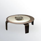 Ensemble de 2 tables basses gigognes rondes en marbre avec base en bois