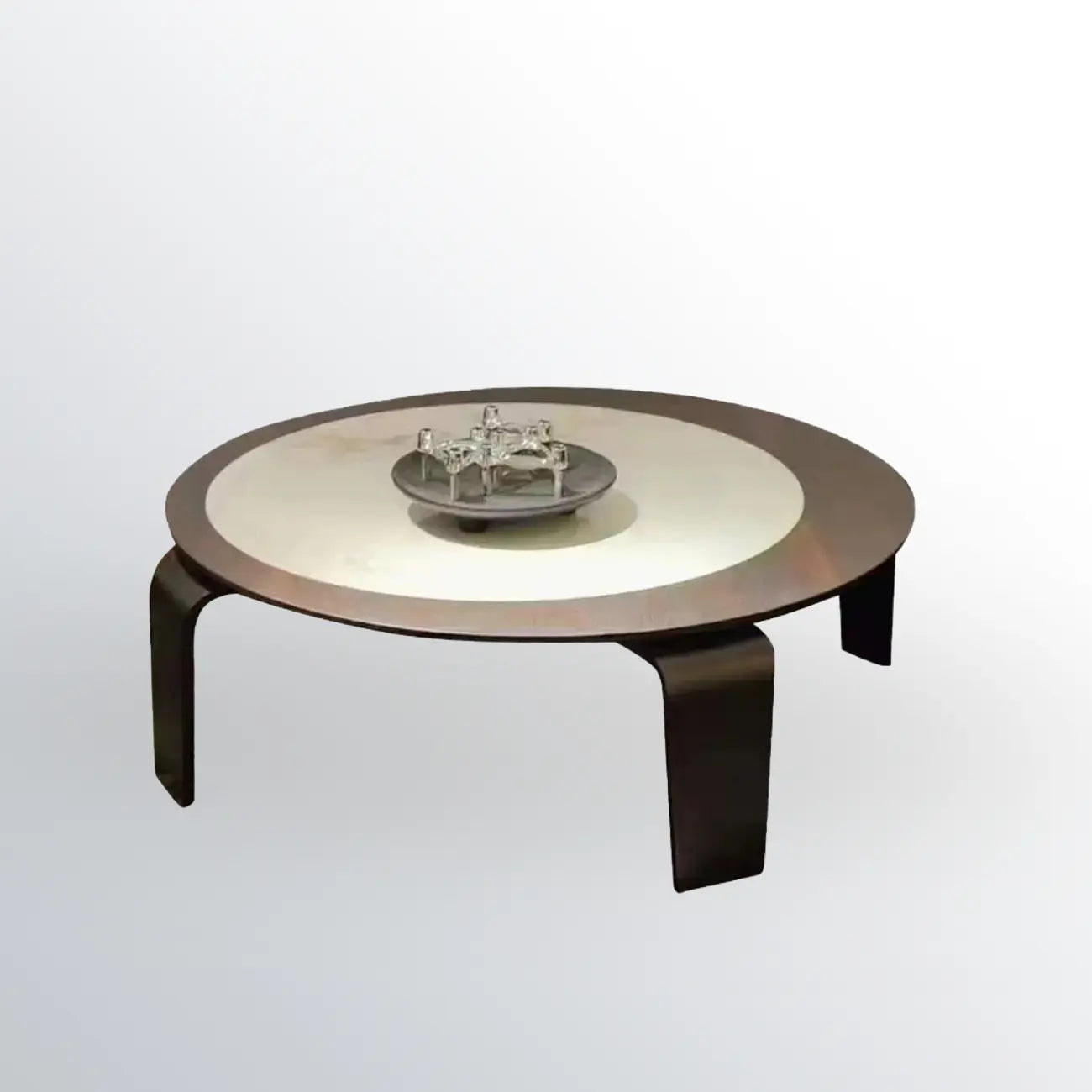 Ensemble de 2 tables basses gigognes rondes en marbre avec base en bois