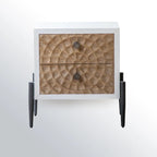 Meuble rectangulaire rustique autoportant en bois blanc et base en fer