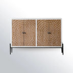 Meuble rectangulaire rustique autoportant en bois blanc et base en fer