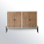 Meuble rectangulaire rustique autoportant en bois blanc et base en fer