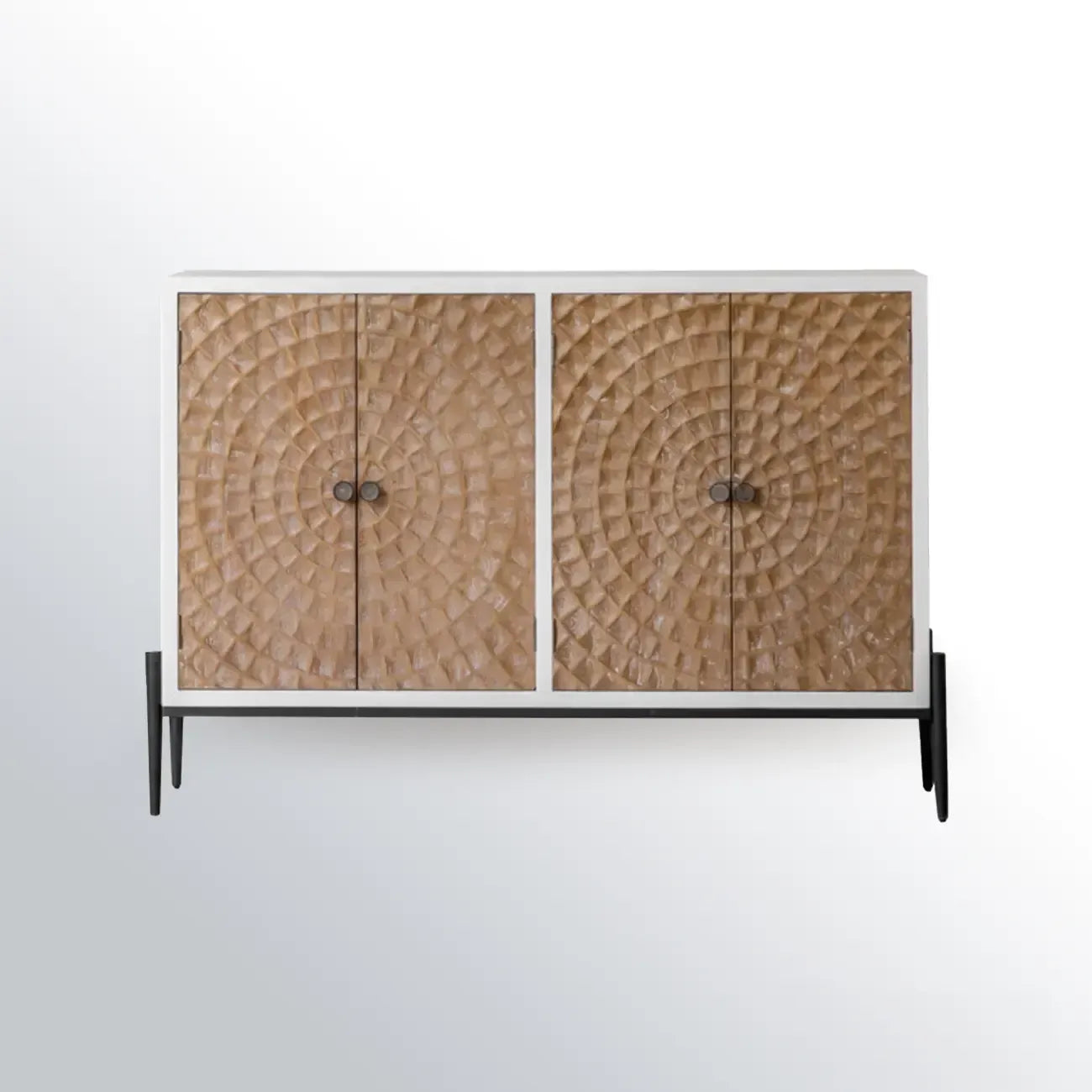 Meuble rectangulaire rustique autoportant en bois blanc et base en fer