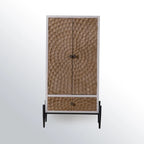 Meuble rectangulaire rustique autoportant en bois blanc et base en fer