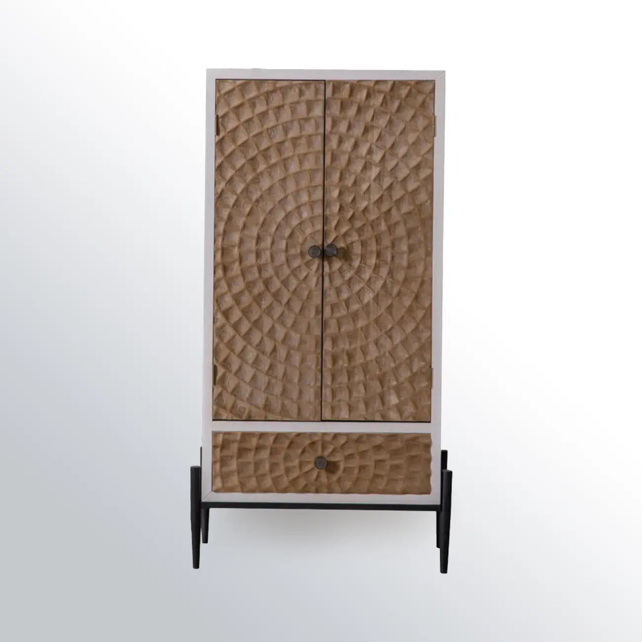Meuble rectangulaire rustique autoportant en bois blanc et base en fer