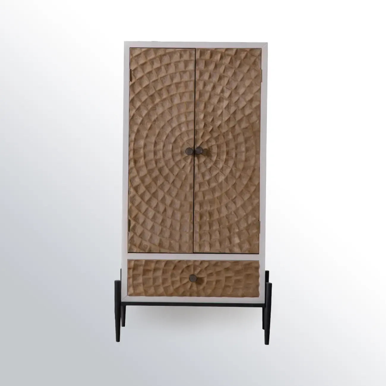 Meuble rectangulaire rustique autoportant en bois blanc et base en fer