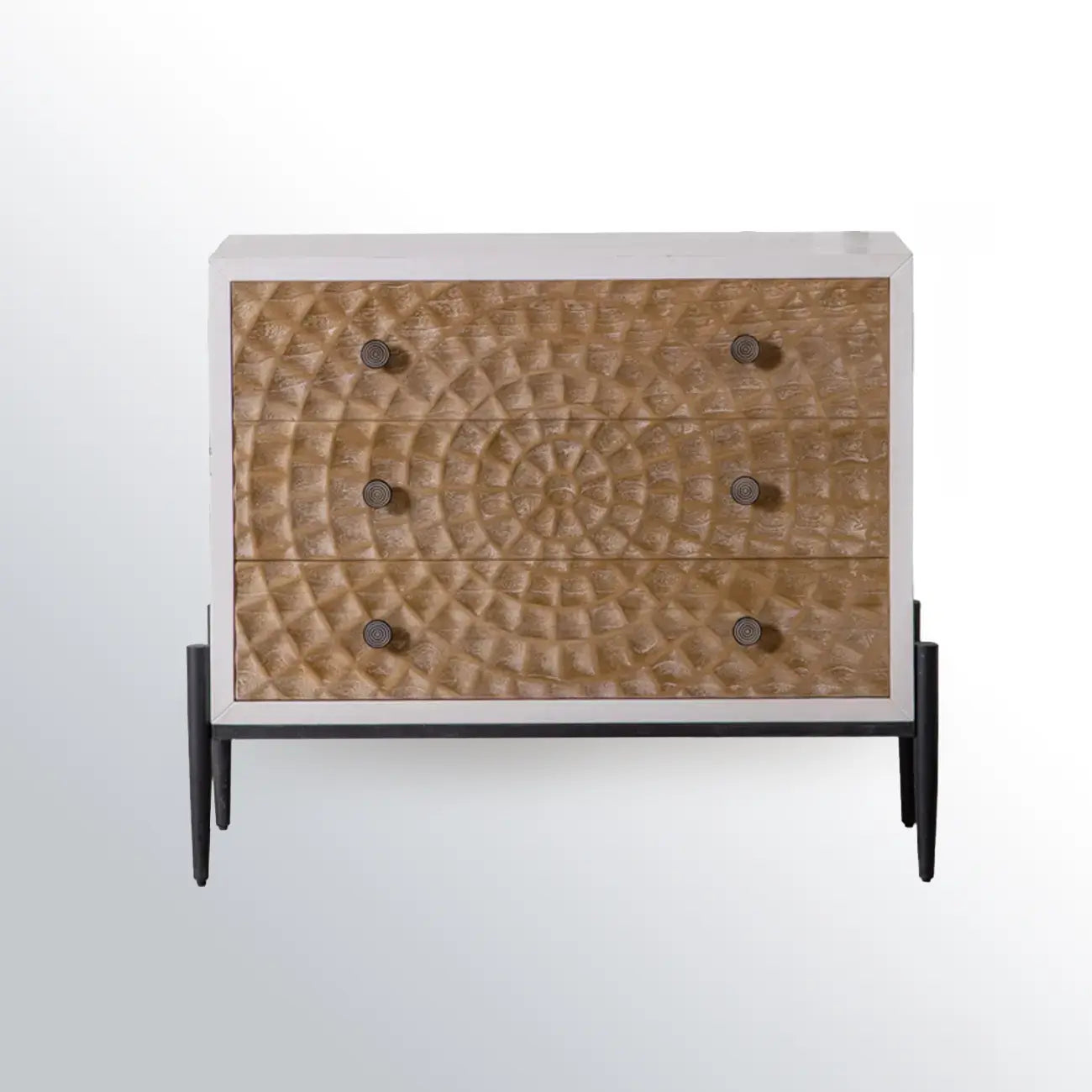 Meuble rectangulaire rustique autoportant en bois blanc et base en fer