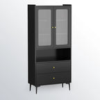 Armoire de rangement moderne noire avec étagère extérieure et tiroirs
