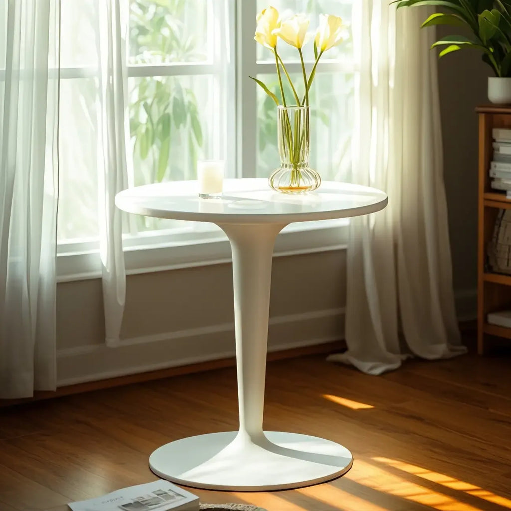 Table d'appoint ronde minimaliste en acrylique blanc pour salon