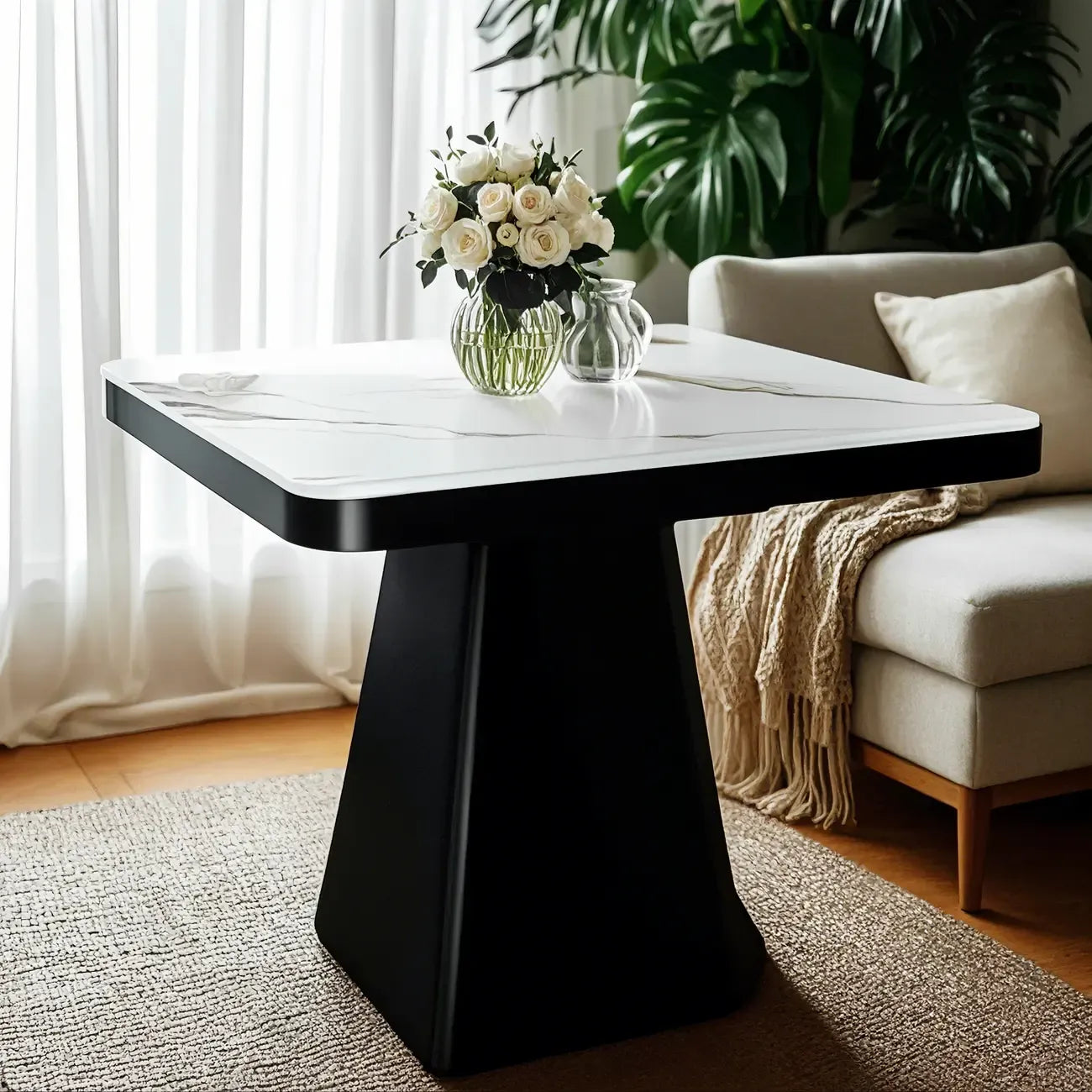 Table d'appoint carrée en marbre noir pour salon