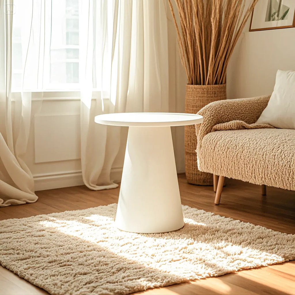 Table d'appoint ronde minimaliste en bois blanc pour salon