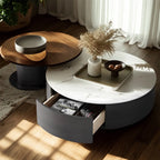 Ensemble de tables basses gigognes rondes blanches modernes avec tiroirs