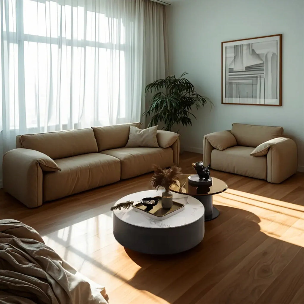 Ensemble de tables basses gigognes rondes blanches modernes avec tiroirs