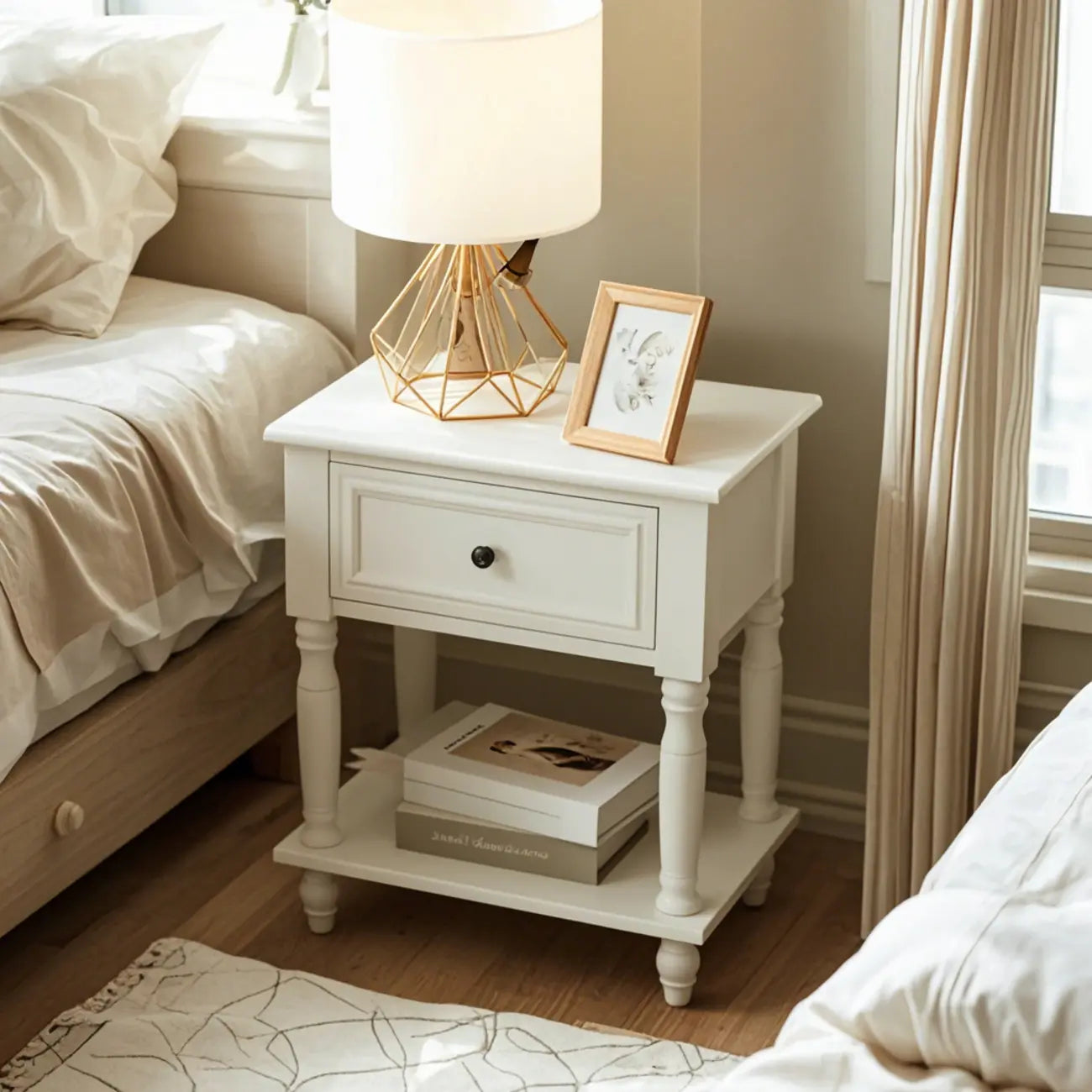 Table d'appoint en bois brun à 1 tiroir avec étagère, idéale pour les petits espaces