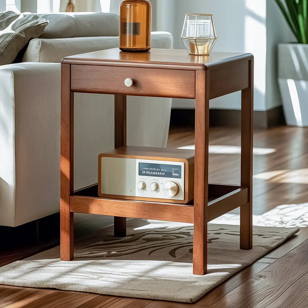 Table d'appoint moderne en bois brun avec rangement pour salon