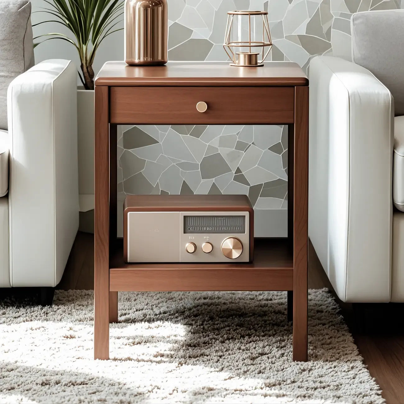 Table d'appoint moderne en bois brun avec rangement pour salon