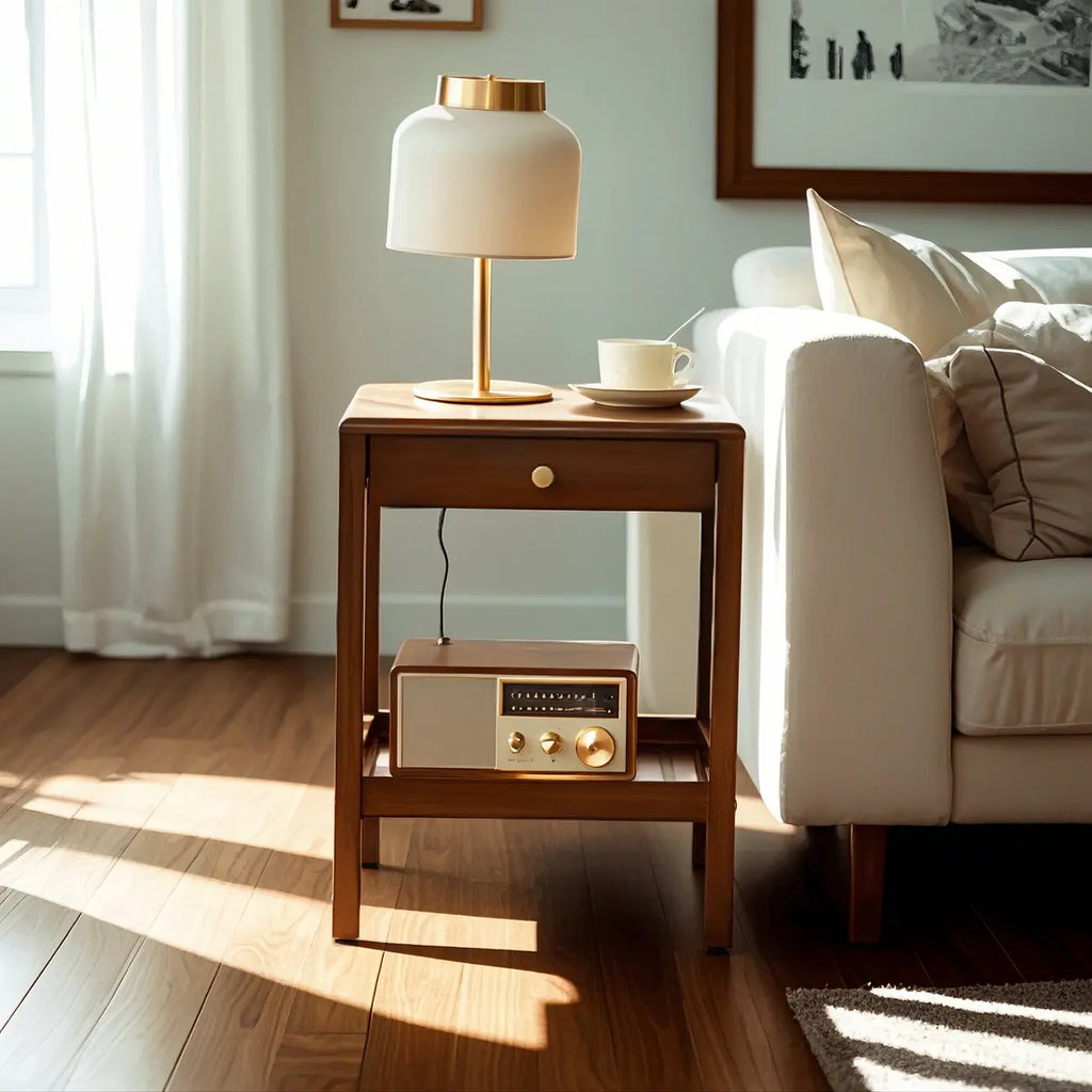 Table d'appoint moderne en bois brun avec rangement pour salon