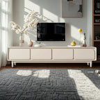 Meuble TV contemporain en bois crème avec tiroirs et gestion des câbles