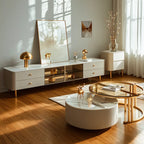 Meuble TV moderne en pierre beige avec éclairage LED pour salon