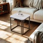 Table d'appoint carrée glamour en métal et marbre pour salon