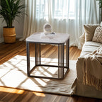 Table d'appoint carrée glamour en métal et marbre pour salon