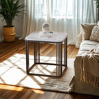 Table d'appoint carrée glamour en métal et marbre pour salon