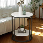Table d'appoint ronde moderne en métal doré à 2 niveaux pour salon