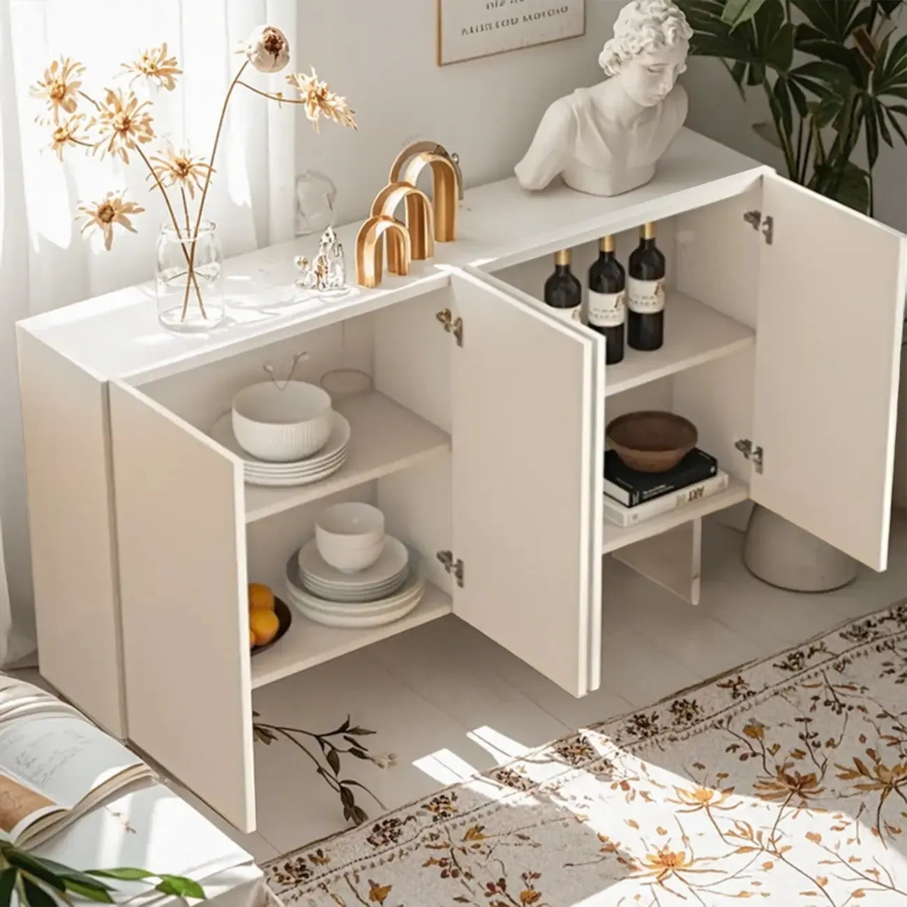 Meuble d'appoint rectangulaire blanc minimaliste pour salon