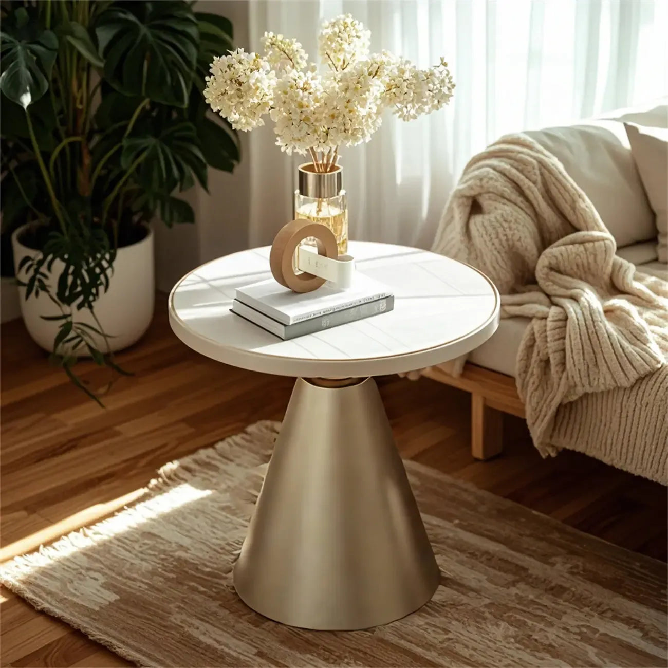 Table d'appoint ronde en marbre, style glamour moderne, pour salon