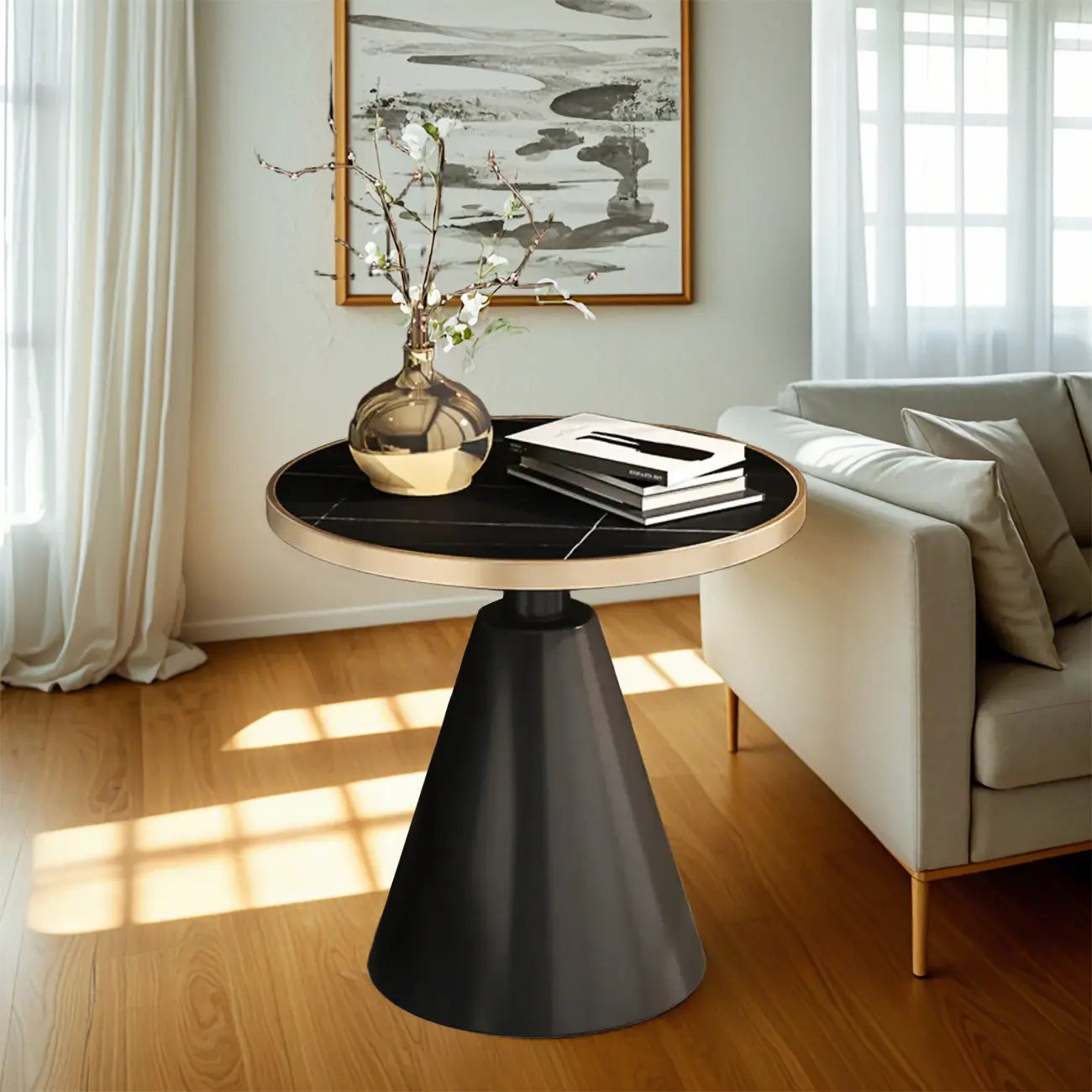 Table d'appoint ronde en marbre, style glamour moderne, pour salon
