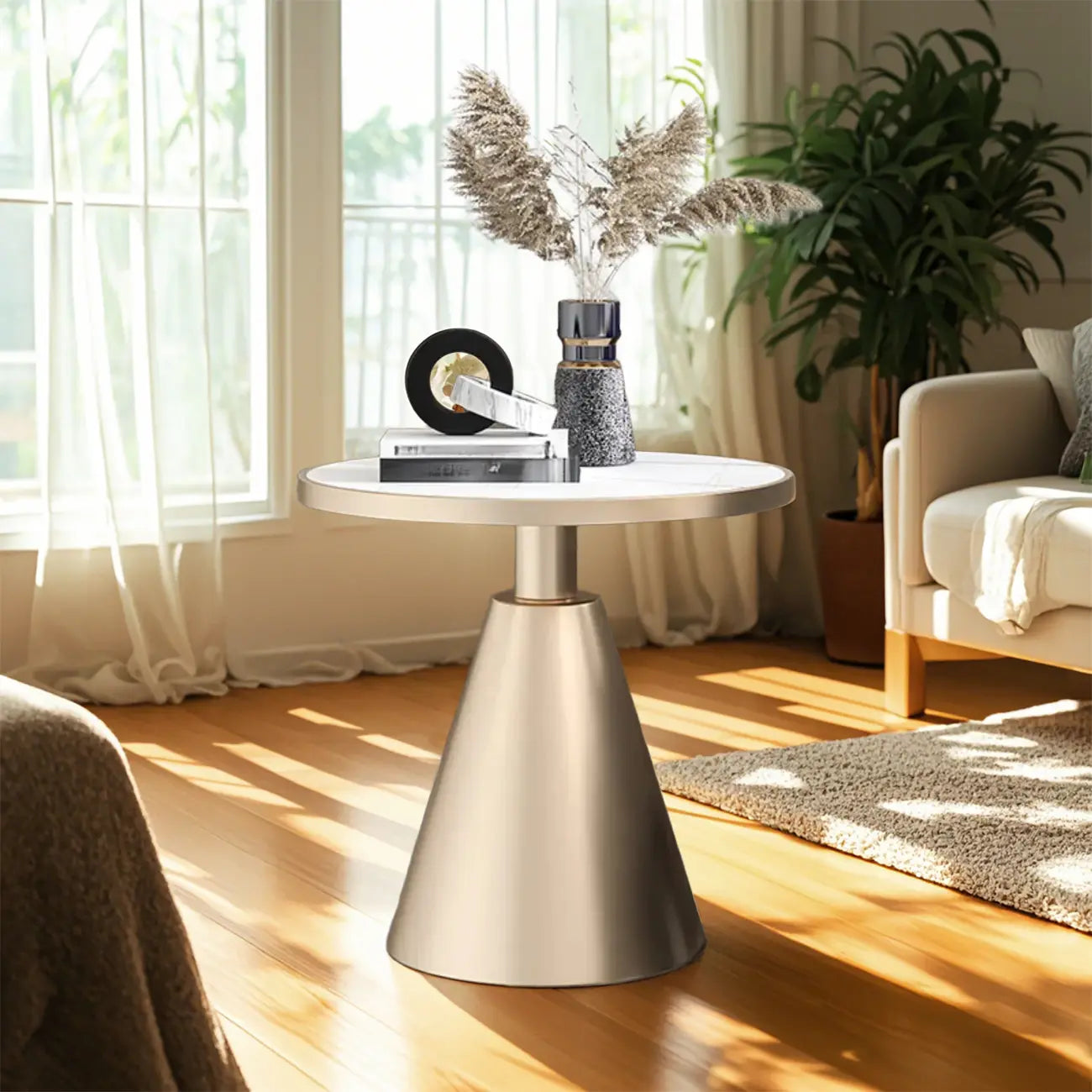 Table d'appoint ronde en marbre, style glamour moderne, pour salon