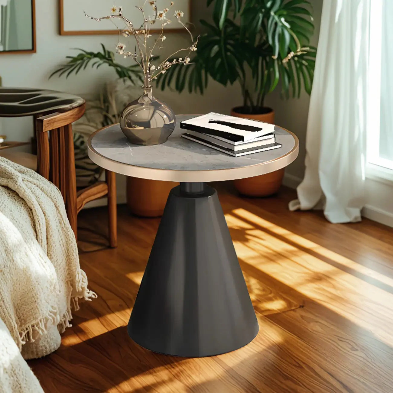 Table d'appoint ronde en marbre, style glamour moderne, pour salon