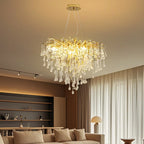 Lustre moderne en cristal avec branches dorées pour salle à manger