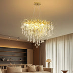 Lustre moderne en cristal avec branches dorées pour salle à manger