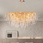Lustre moderne en cristal avec branches dorées pour salle à manger