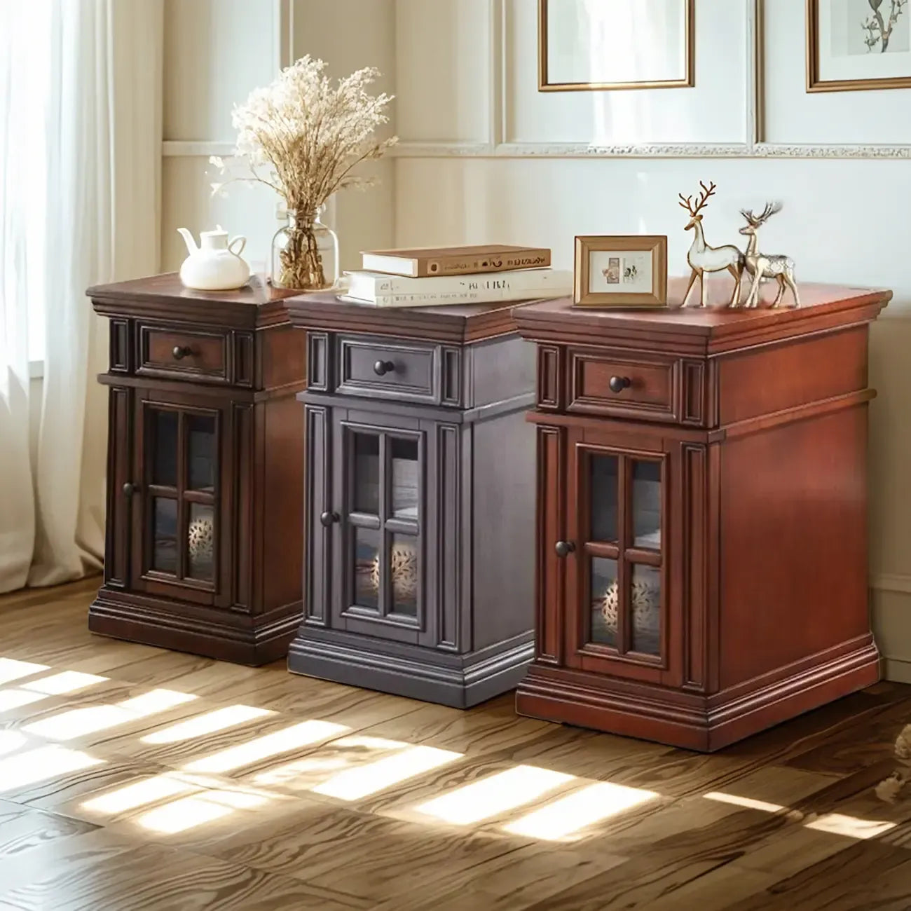 Table d'appoint en bois massif marron avec rangement pour salon