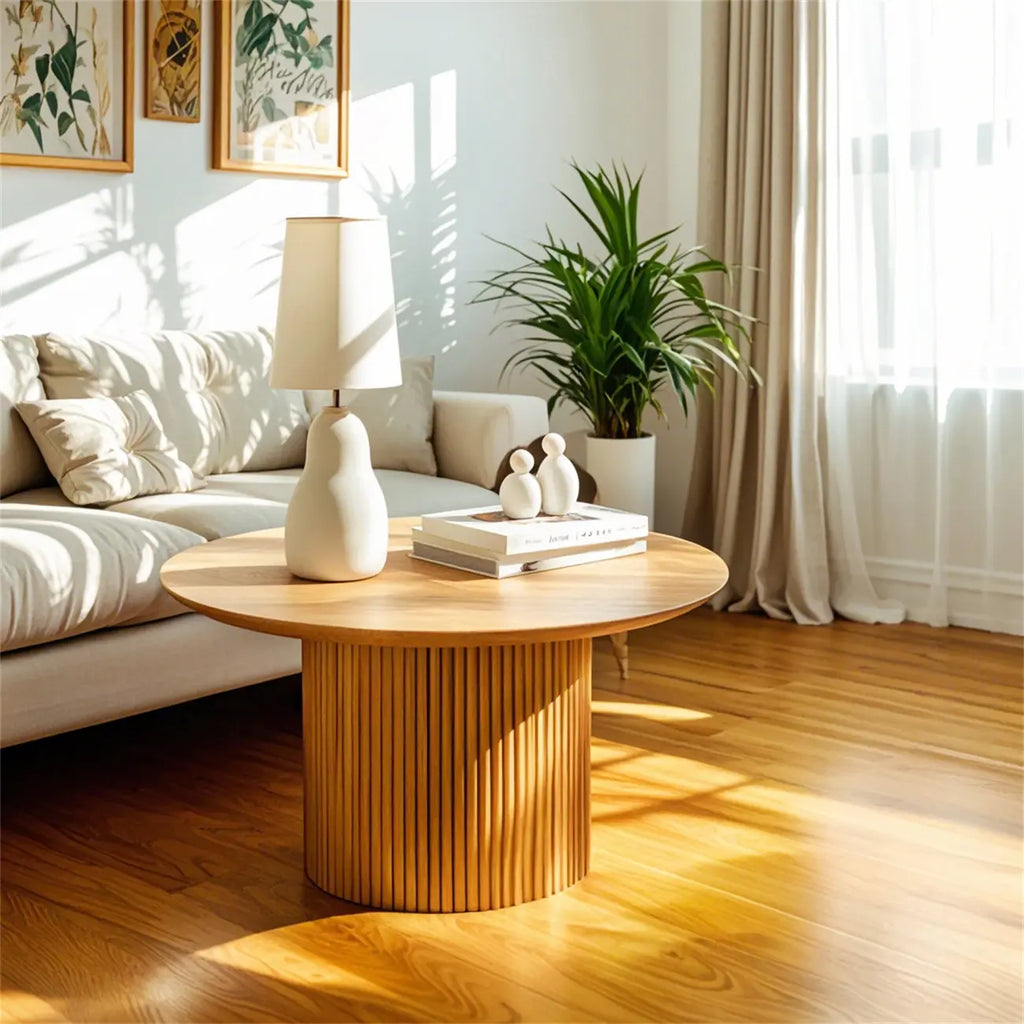 Table d'appoint ronde minimaliste en bois naturel pour le salon