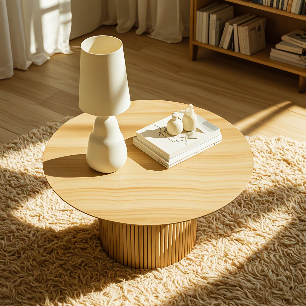 Table d'appoint ronde minimaliste en bois naturel pour le salon