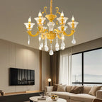 Lustre suspendu en cristal doré pour salon avec éclairage indirect et candélabre