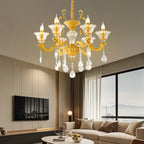 Lustre suspendu en cristal doré pour salon avec éclairage indirect et candélabre