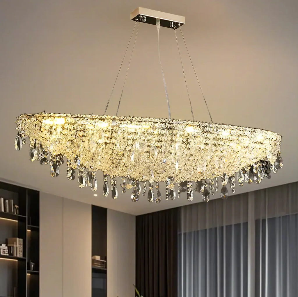Suspension îlot de cuisine luxueuse en cristal à 16 lumières