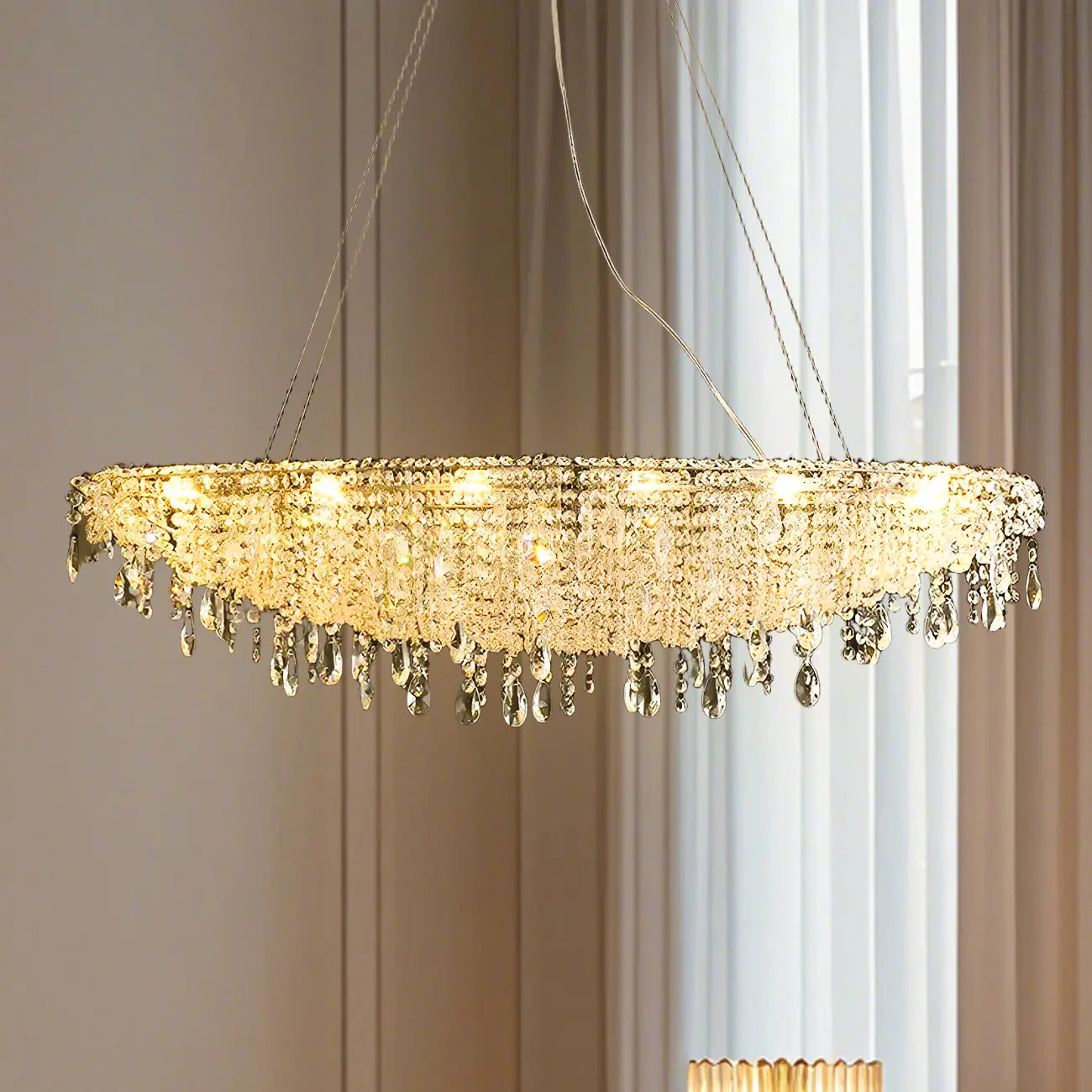 Suspension îlot de cuisine luxueuse en cristal à 16 lumières