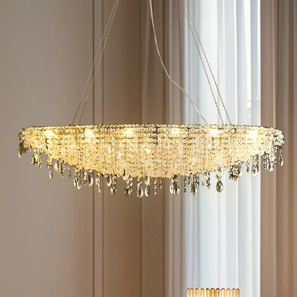 Suspension îlot de cuisine luxueuse en cristal à 16 lumières