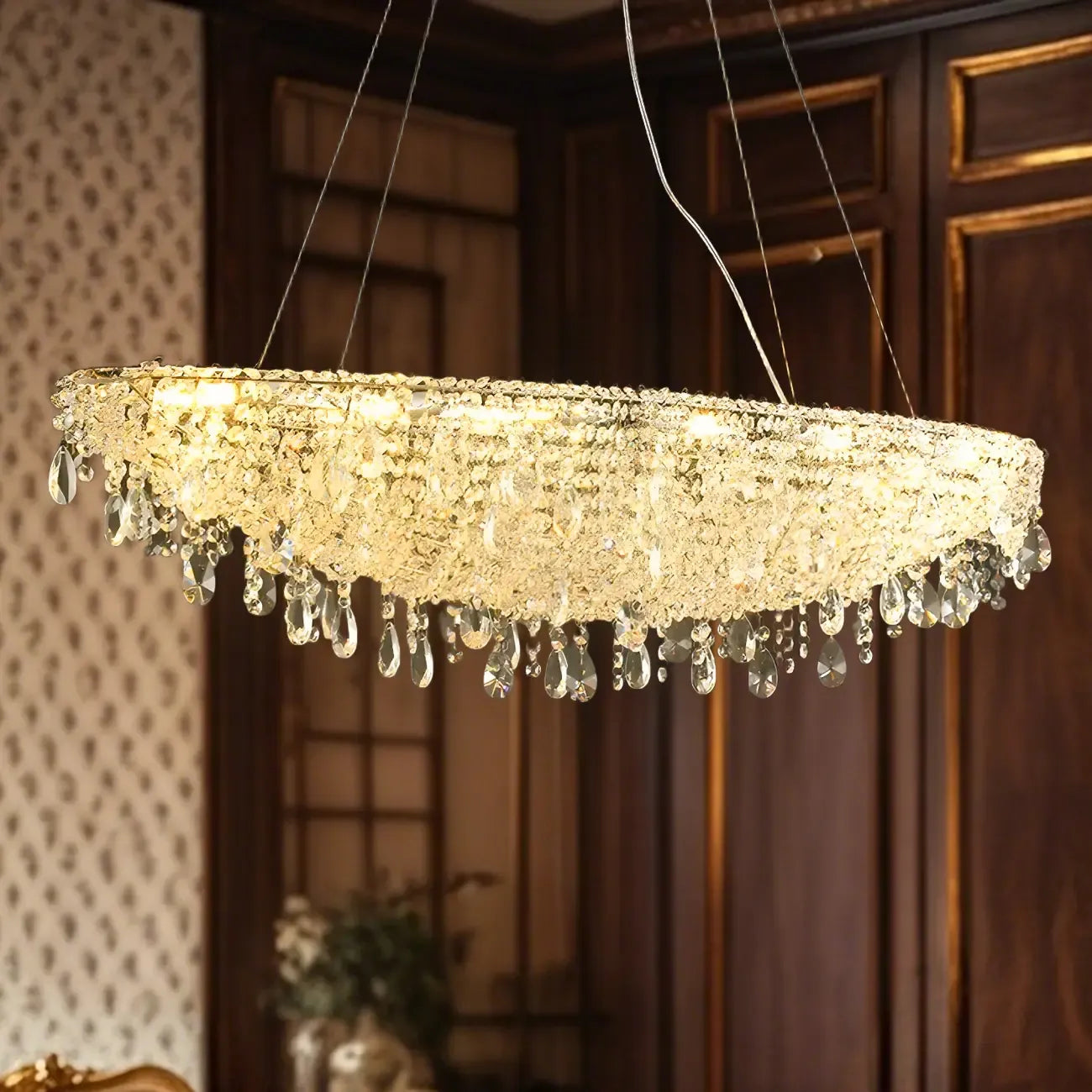 Suspension îlot de cuisine luxueuse en cristal à 16 lumières