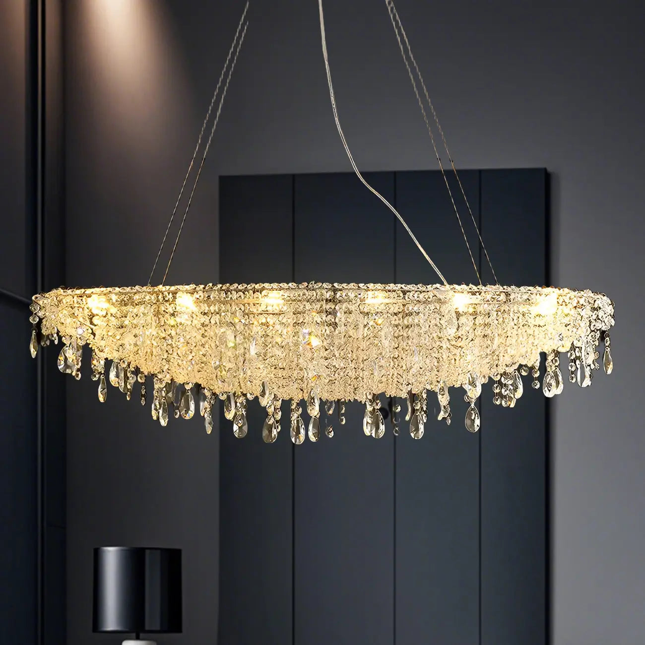 Suspension îlot de cuisine luxueuse en cristal à 16 lumières